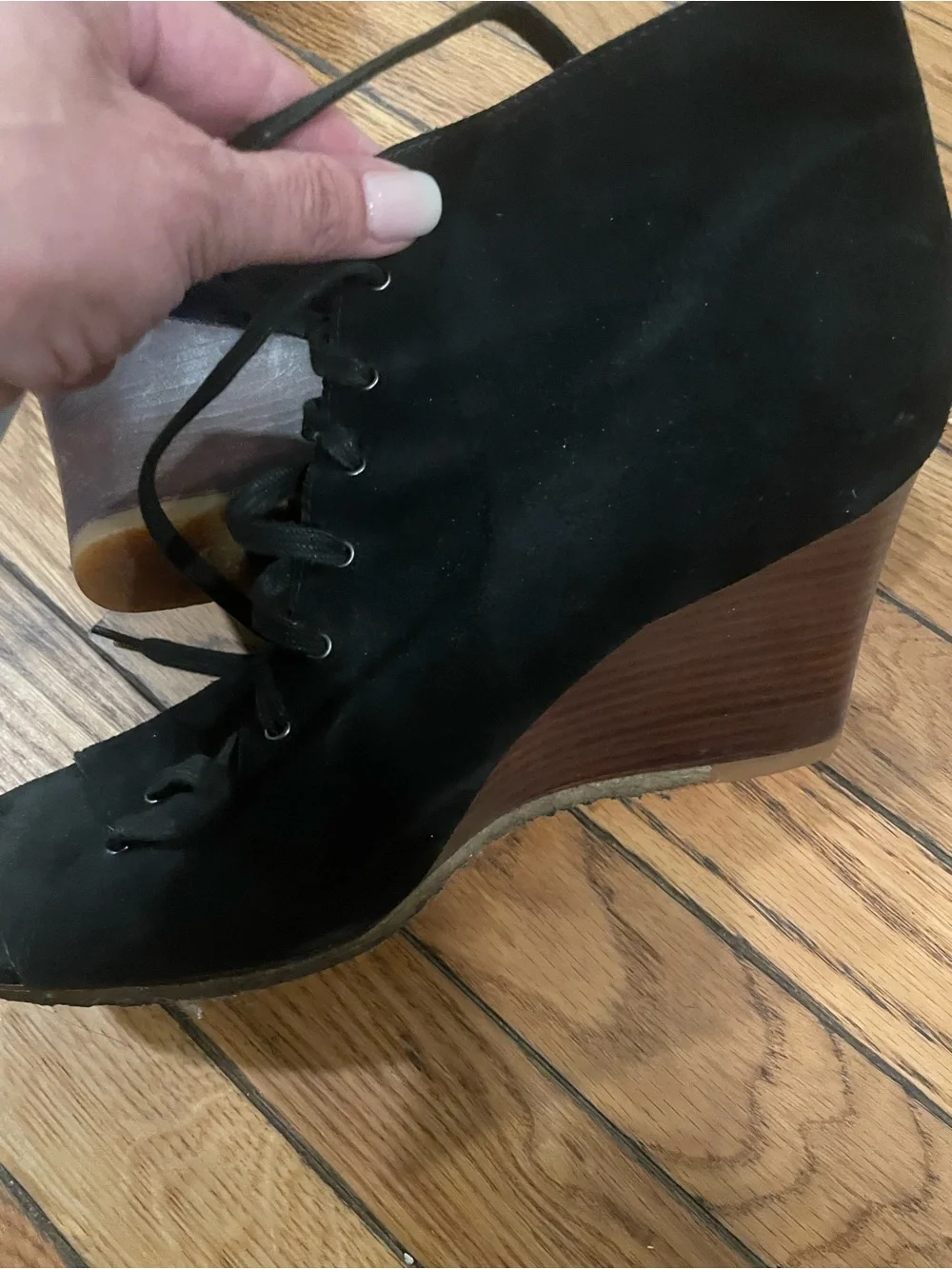UGG Black Suede Lace-Up Wedge Booties